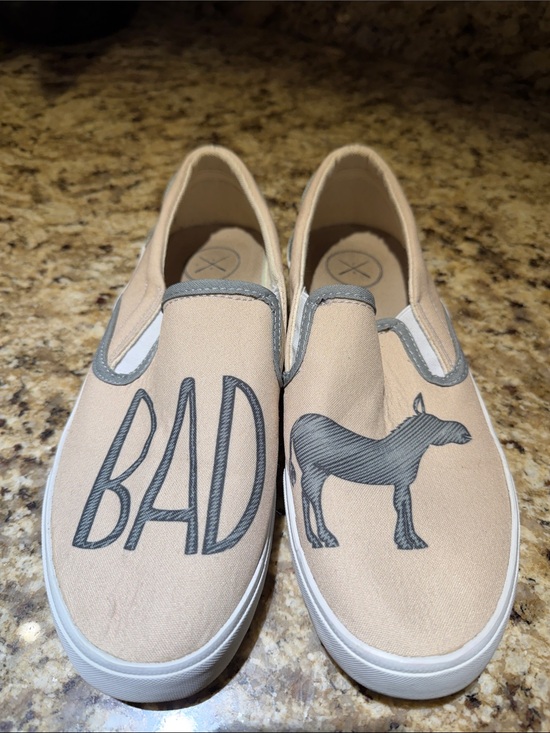 inkkas Shoes - inkkas Beige Canvas Slip-On Flats with Black Graphic